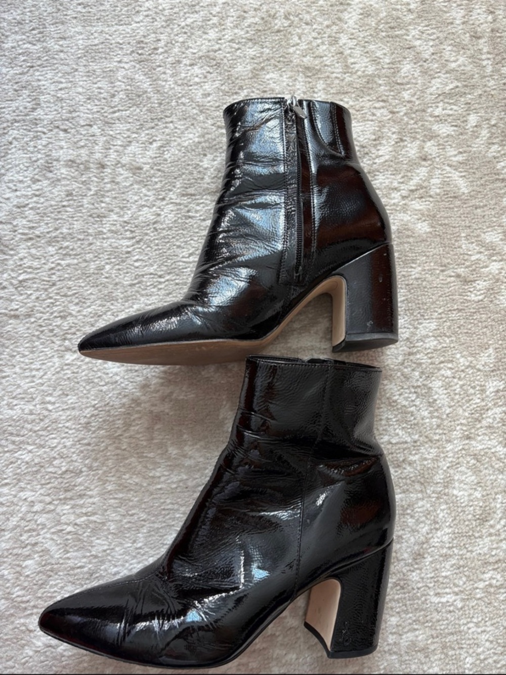 Sam Edelman Women’s Black Patent Pointed-Toe Block Heel Ankle Boots size 8